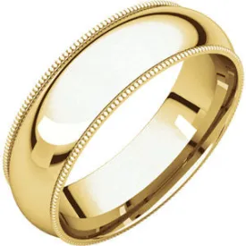 10K Yellow 6mm Milgrain Comfort Fit Band