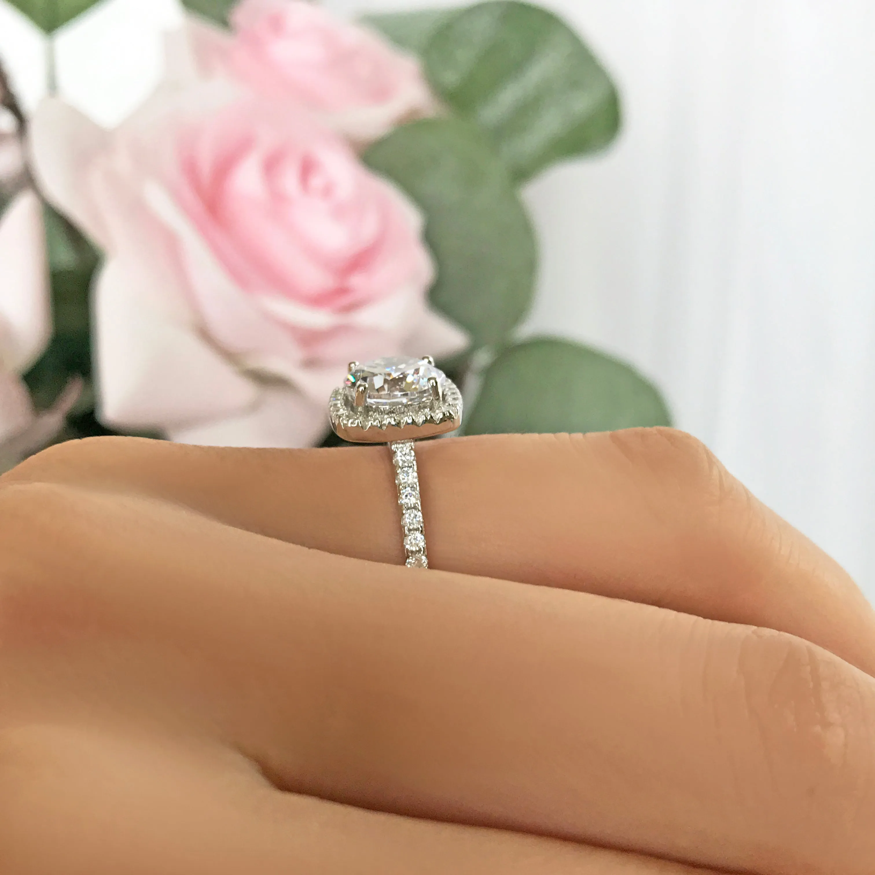 2.25 ctw Square Halo Ring - 10k Solid White Gold, Sz 4 or 5