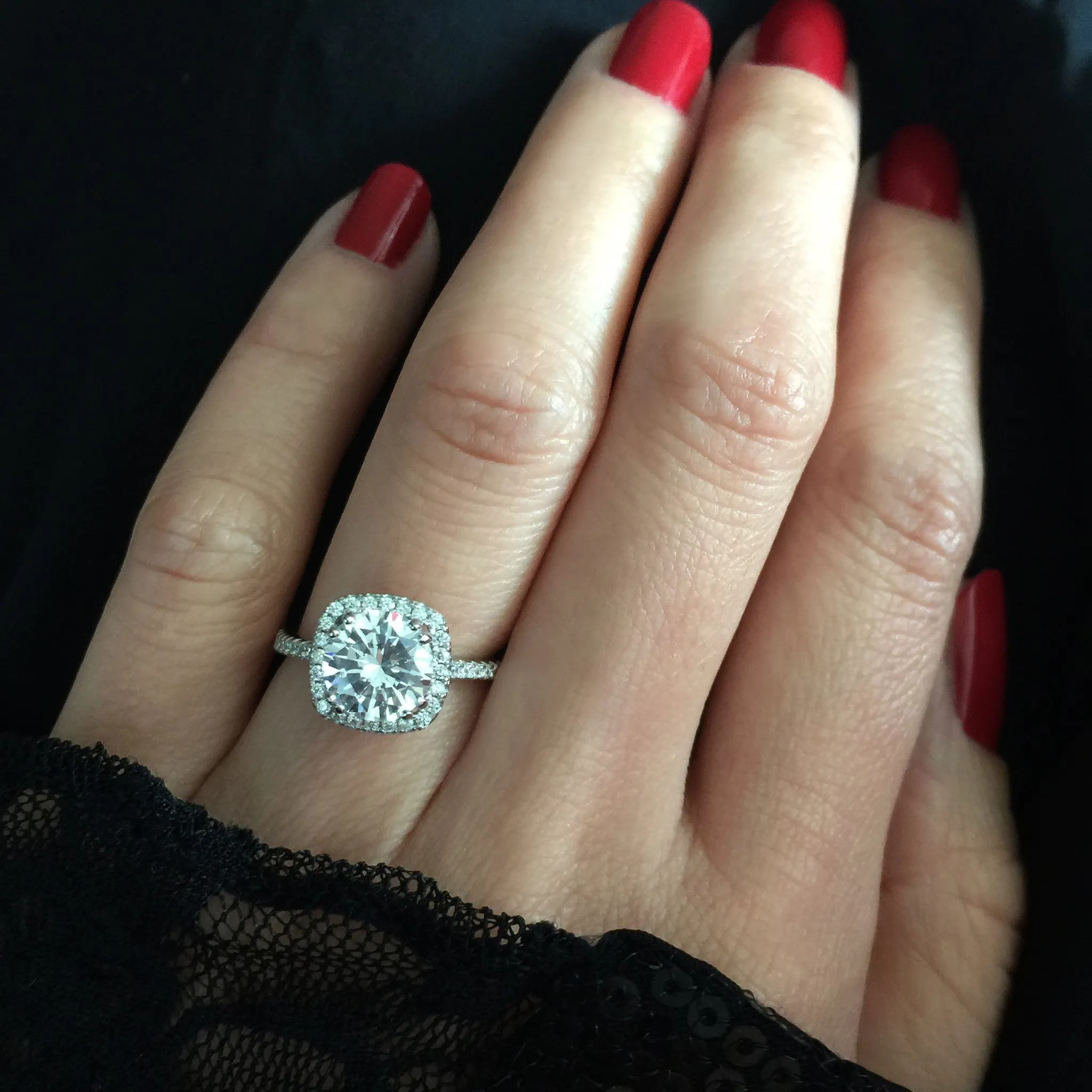 2.25 ctw Square Halo Ring - 10k Solid White Gold, Sz 4 or 5