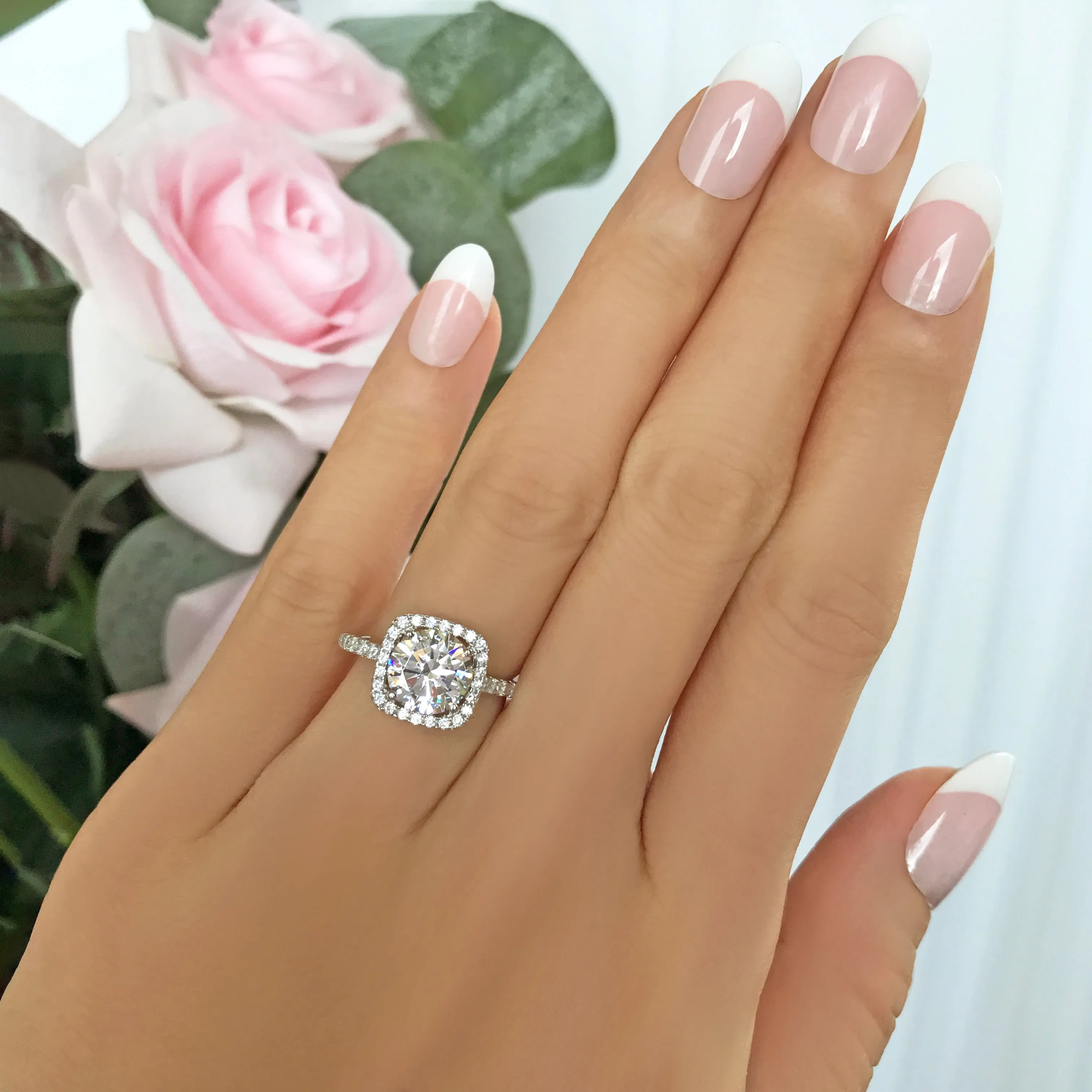 2.25 ctw Square Halo Ring - 10k Solid White Gold, Sz 4 or 5