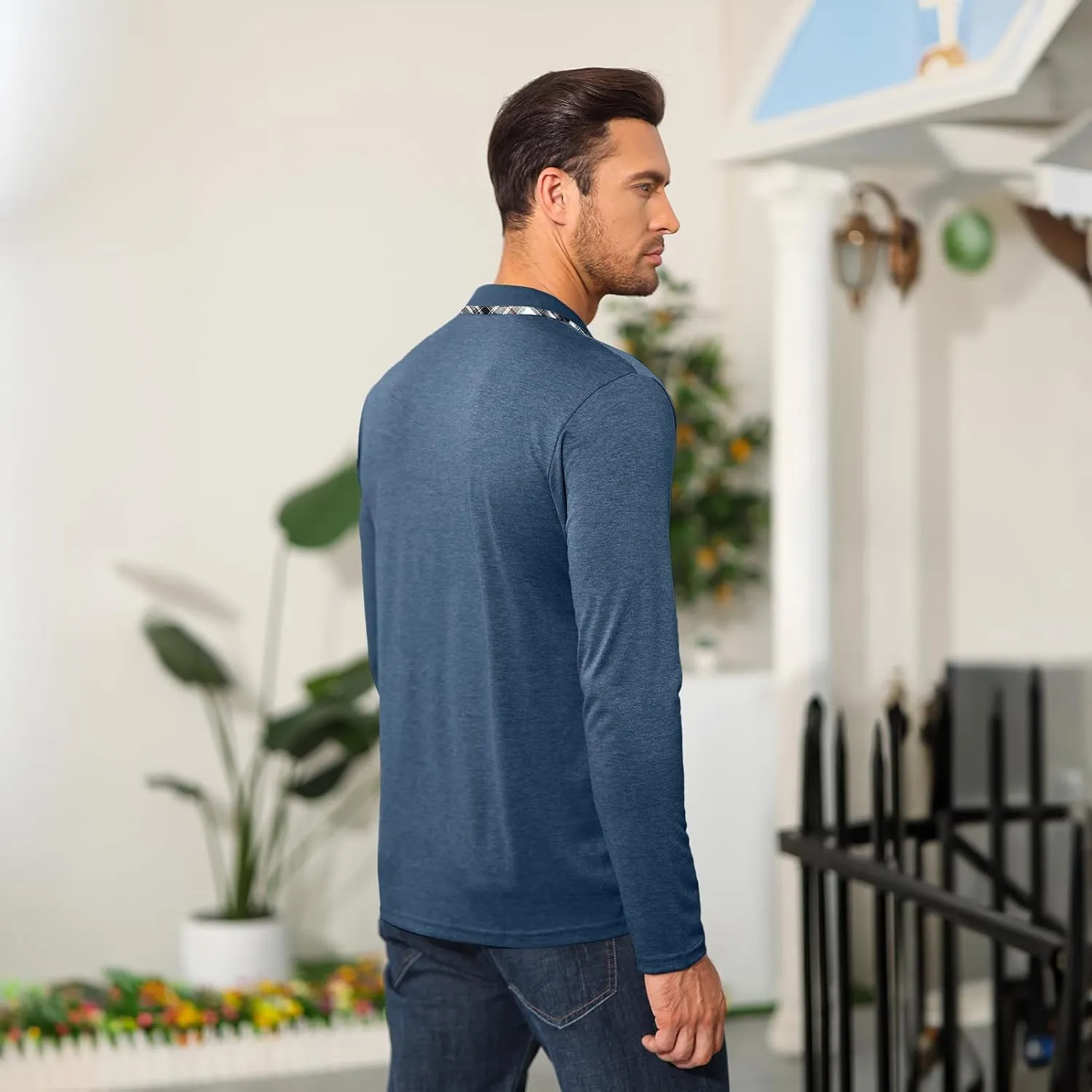Aulemen Men's Long Sleeve Polo Shirts Casual Button Golf Tshirt Moisture Wicking Cotton Tee Collared Basic Shirts with Pocket