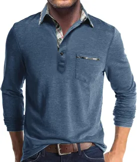 Aulemen Men's Long Sleeve Polo Shirts Casual Button Golf Tshirt Moisture Wicking Cotton Tee Collared Basic Shirts with Pocket