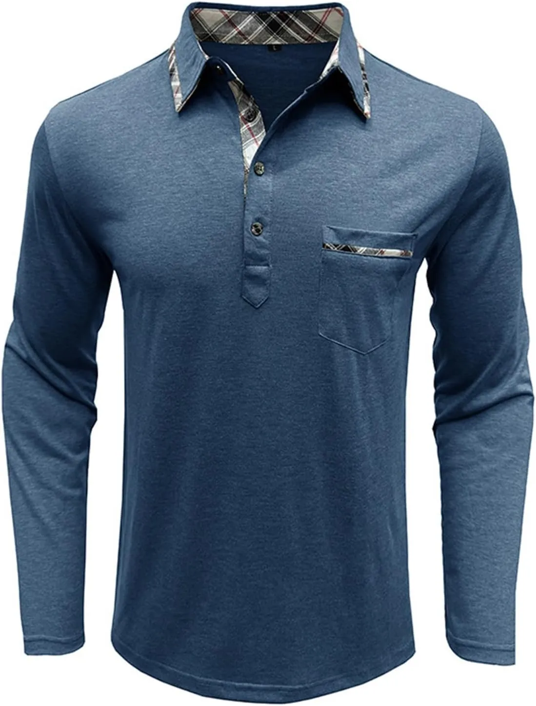 Aulemen Men's Long Sleeve Polo Shirts Casual Button Golf Tshirt Moisture Wicking Cotton Tee Collared Basic Shirts with Pocket