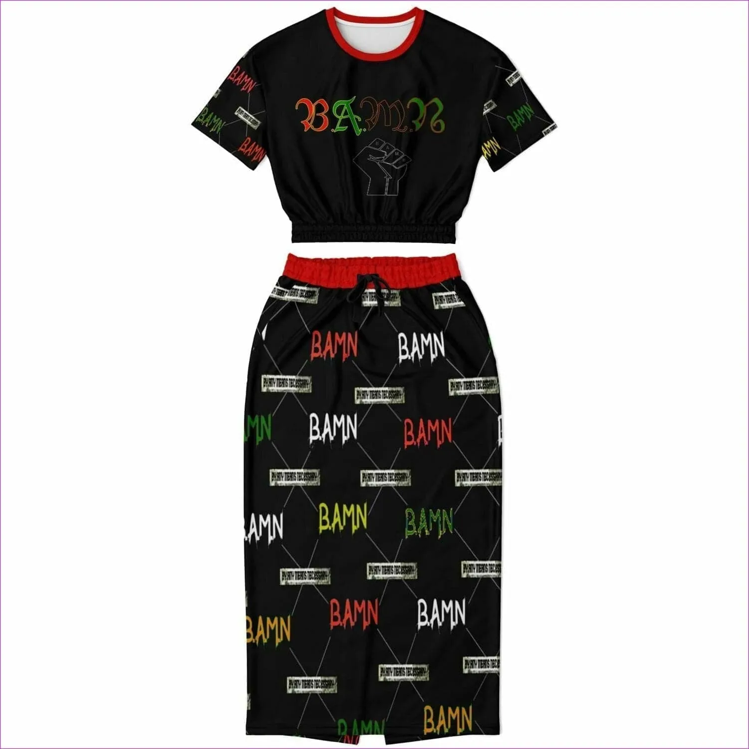 B.A.M.N in Color (By Any Means Necessary) Womens Premium Crop Top Skirt Set