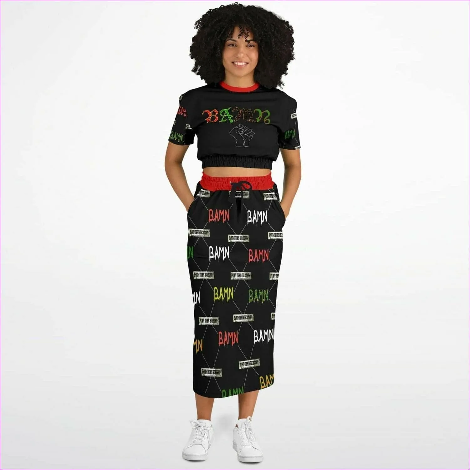 B.A.M.N in Color (By Any Means Necessary) Womens Premium Crop Top Skirt Set