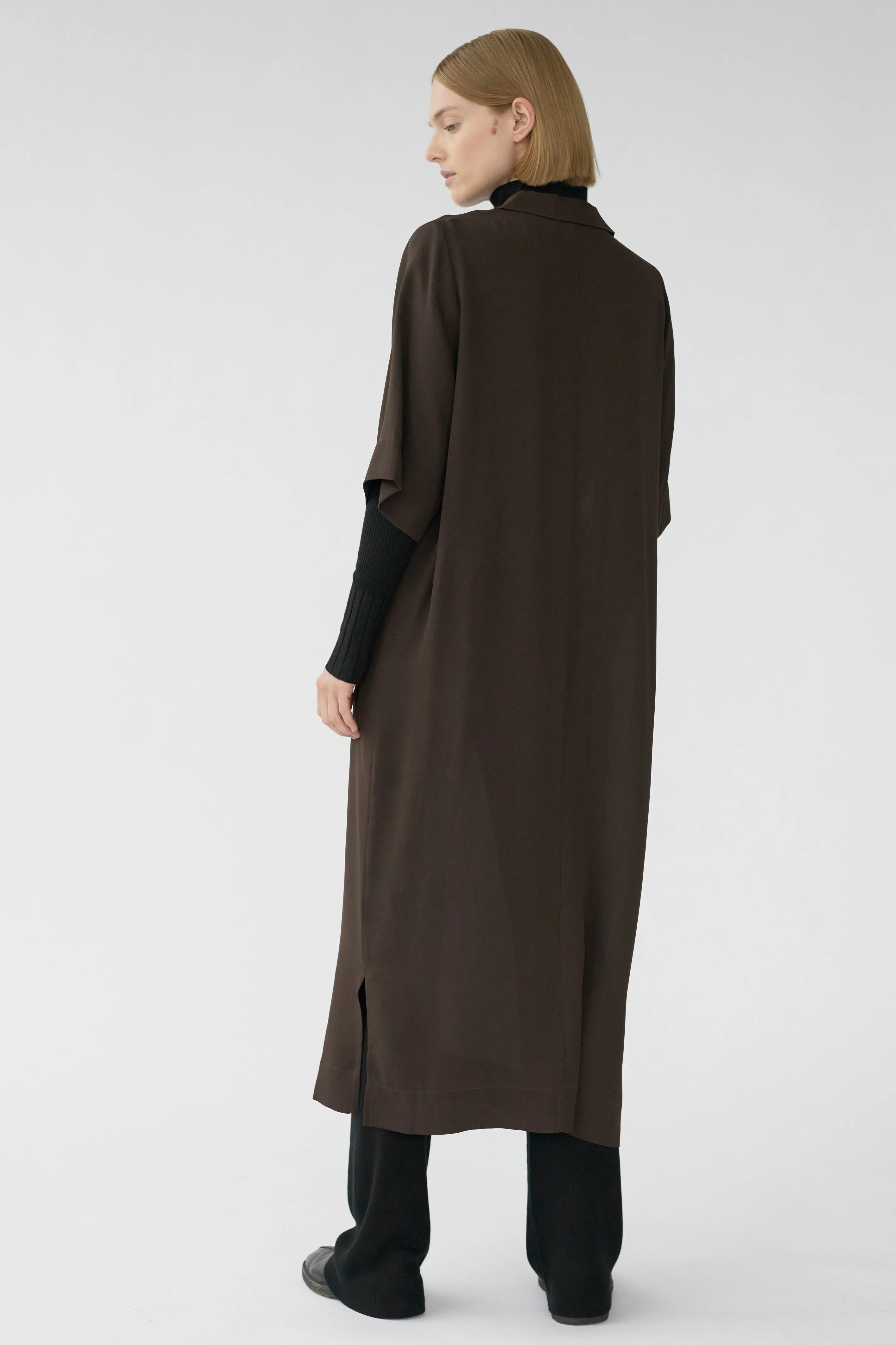 BARNEY SS SHIRT DRESS - DARK BROWN - SILK GEORGETTE