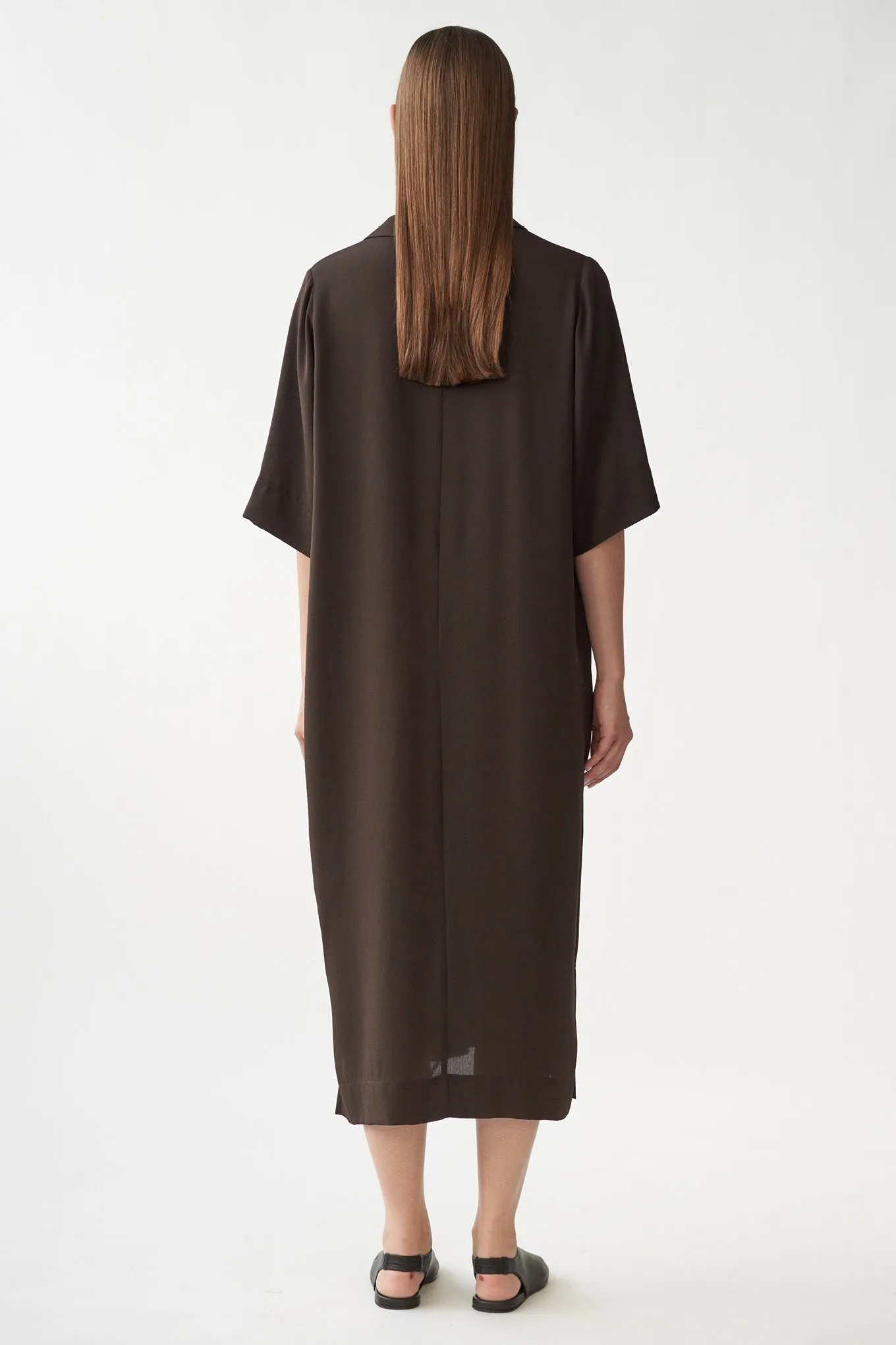 BARNEY SS SHIRT DRESS - DARK BROWN - SILK GEORGETTE