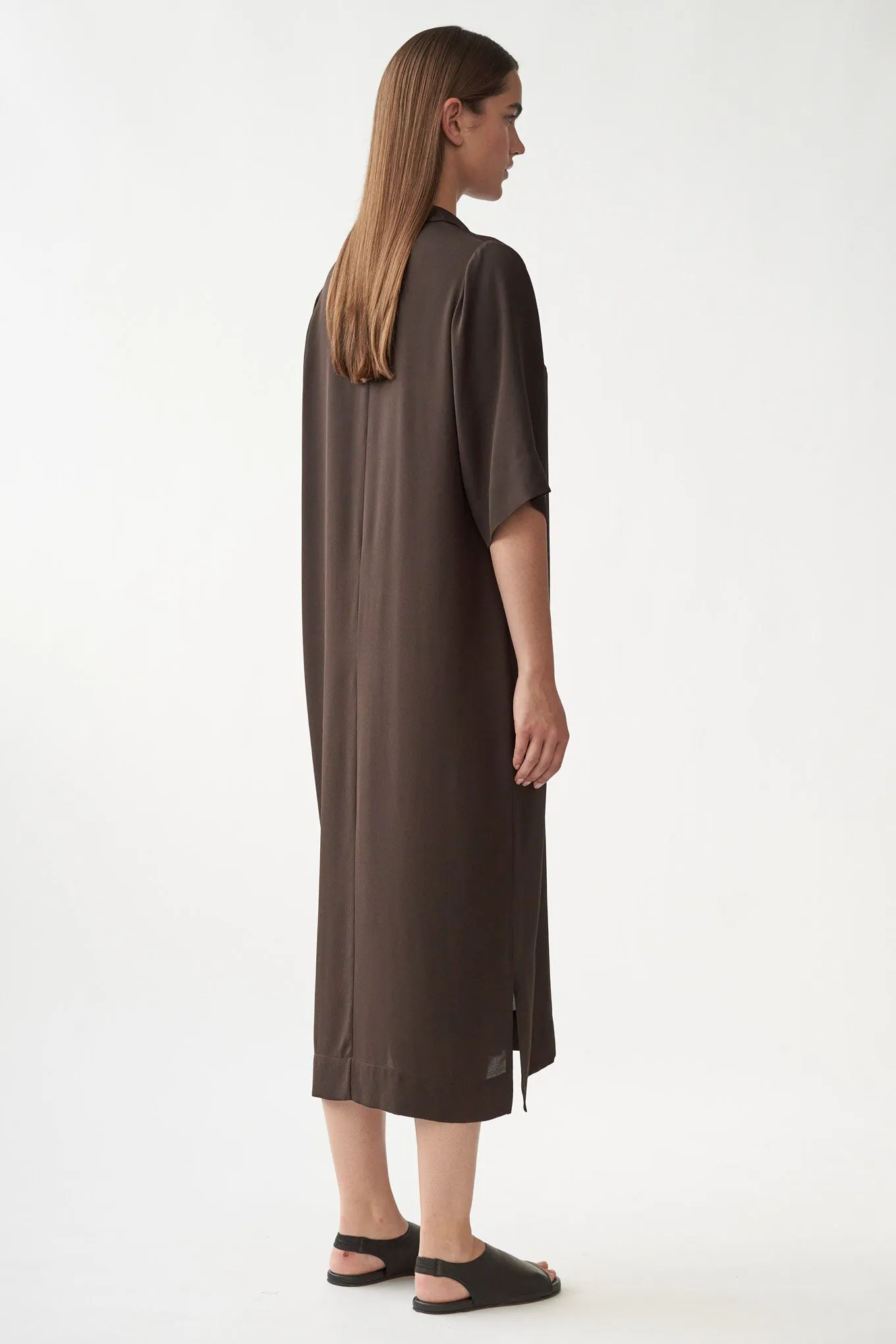 BARNEY SS SHIRT DRESS - DARK BROWN - SILK GEORGETTE