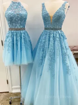 Blue Tulle Lace Prom Dresses Blue Tulle Lace Formal Evening Dresses