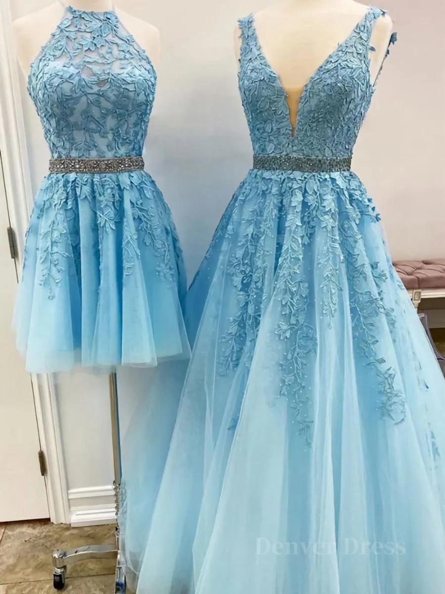 Blue Tulle Lace Prom Dresses Blue Tulle Lace Formal Evening Dresses