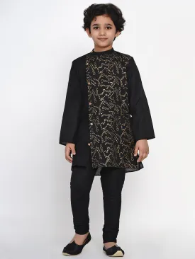 Boy'S Black Foil Kurta With Black  Pajama Set