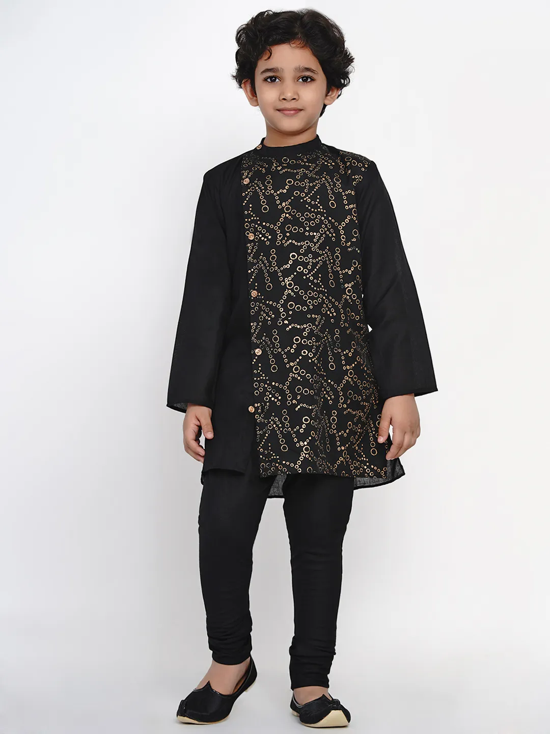 Boy'S Black Foil Kurta With Black  Pajama Set