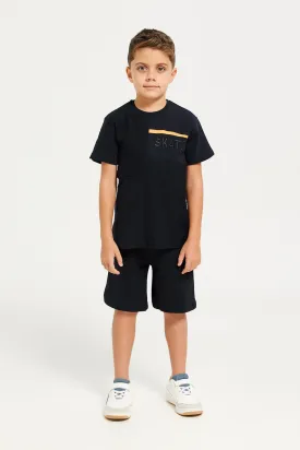 Boys Black Jacquard Casual Set (2 Piece)