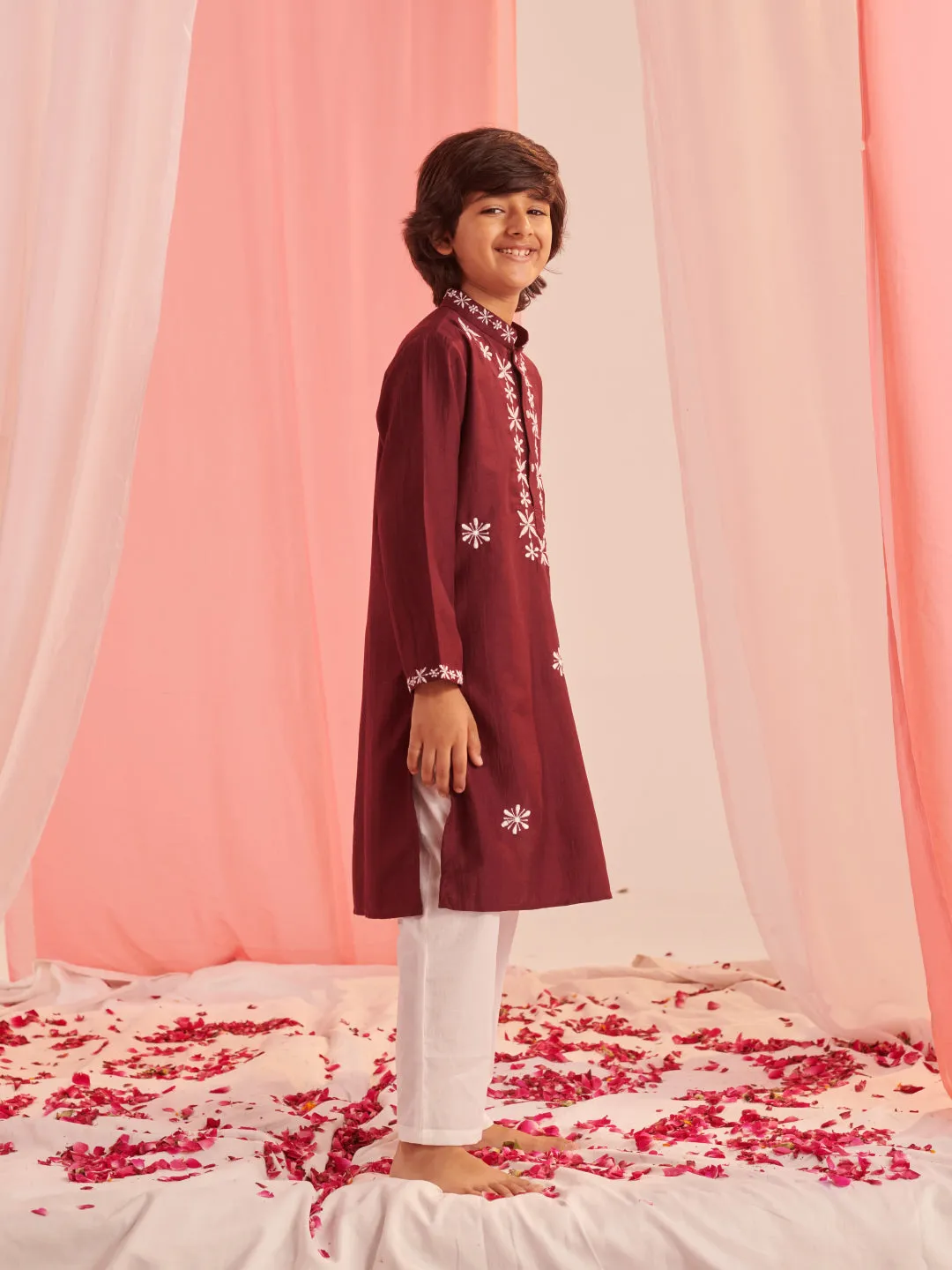 Boys Embroidered Regular Kurta With Pyjamas
