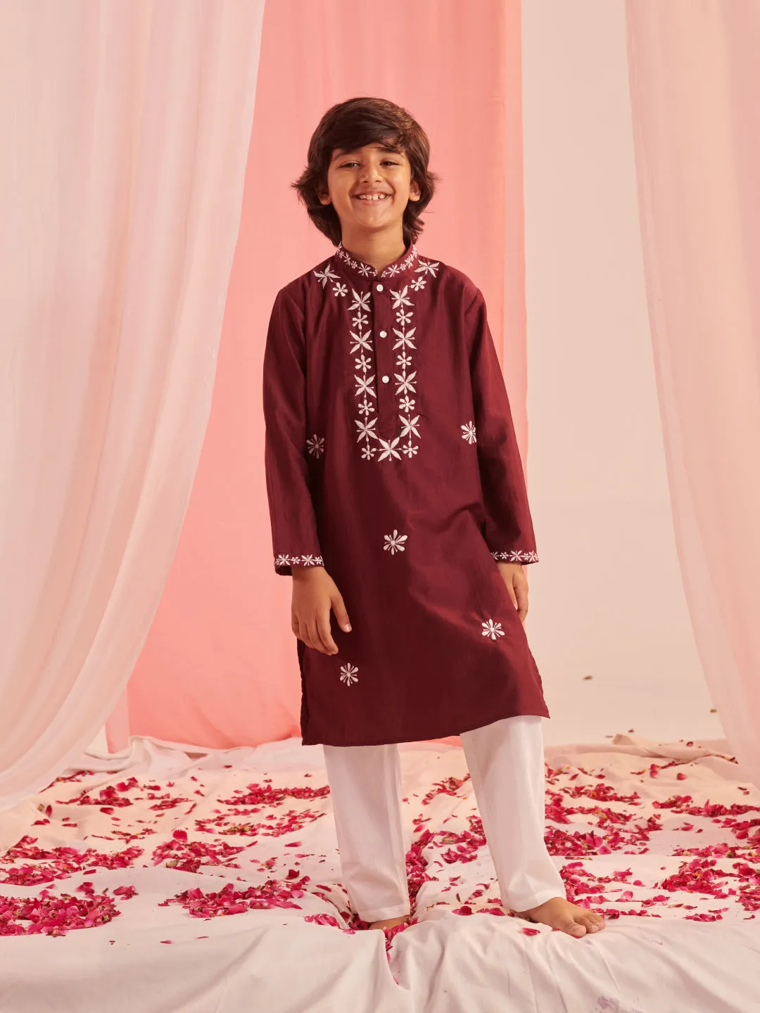 Boys Embroidered Regular Kurta With Pyjamas