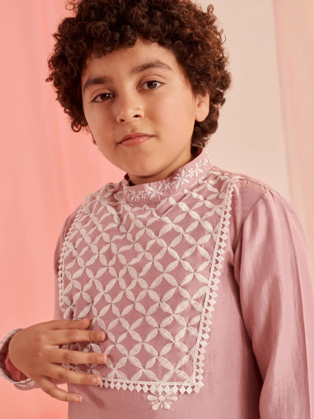 Boys Floral Embroidered Regular Kurta With Pyjamas