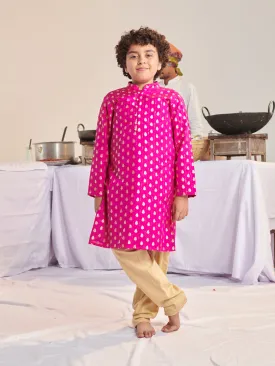 Boys Floral Printed Regular Sequinned Kurta With Pyjamas