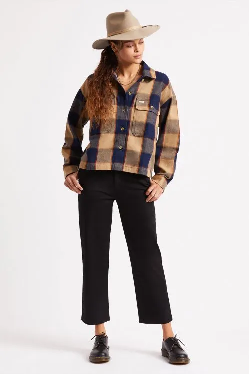 BRIXTON BOWERY W L/S FLANNEL - KHAKI - 100% ORGANIC COTTON