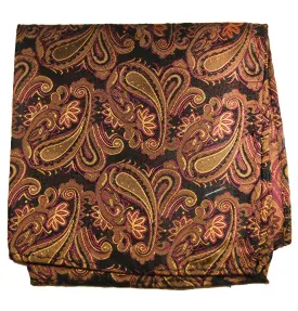 Bronze and Black Paisley Silk Pocket Square