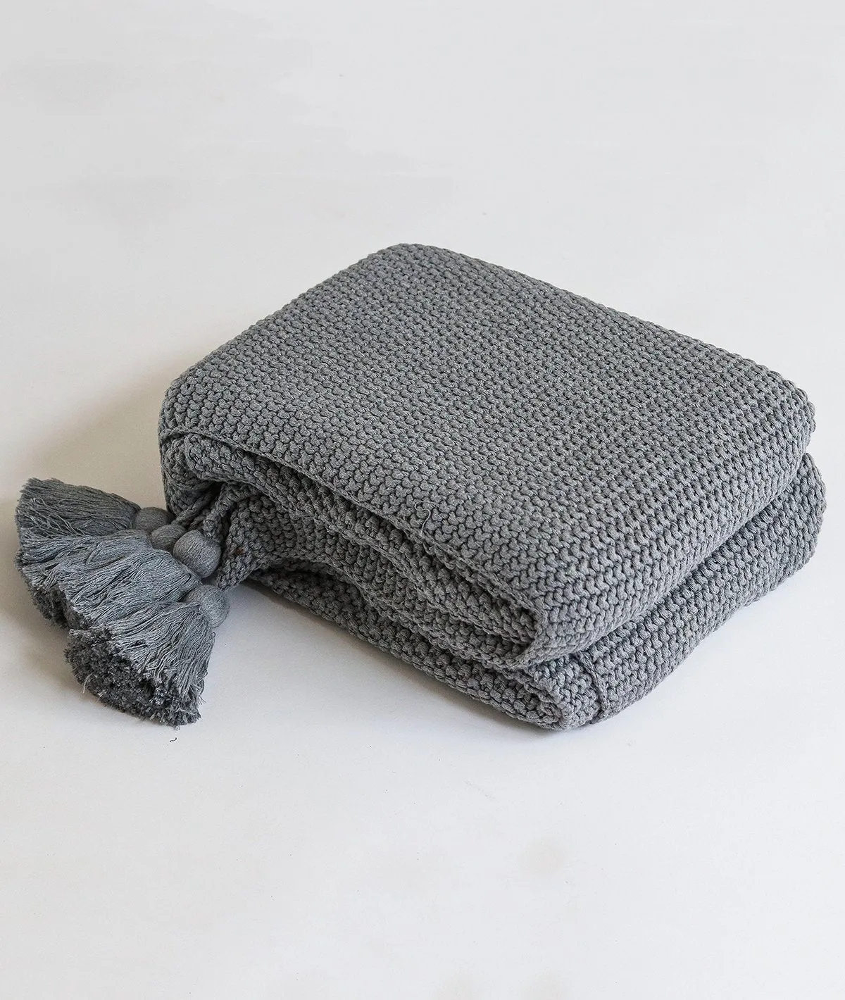 Chunky Seed Stitch - Light Grey 100% Cotton Knitted All Season AC Throw Blanket