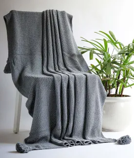 Chunky Seed Stitch - Light Grey 100% Cotton Knitted All Season AC Throw Blanket