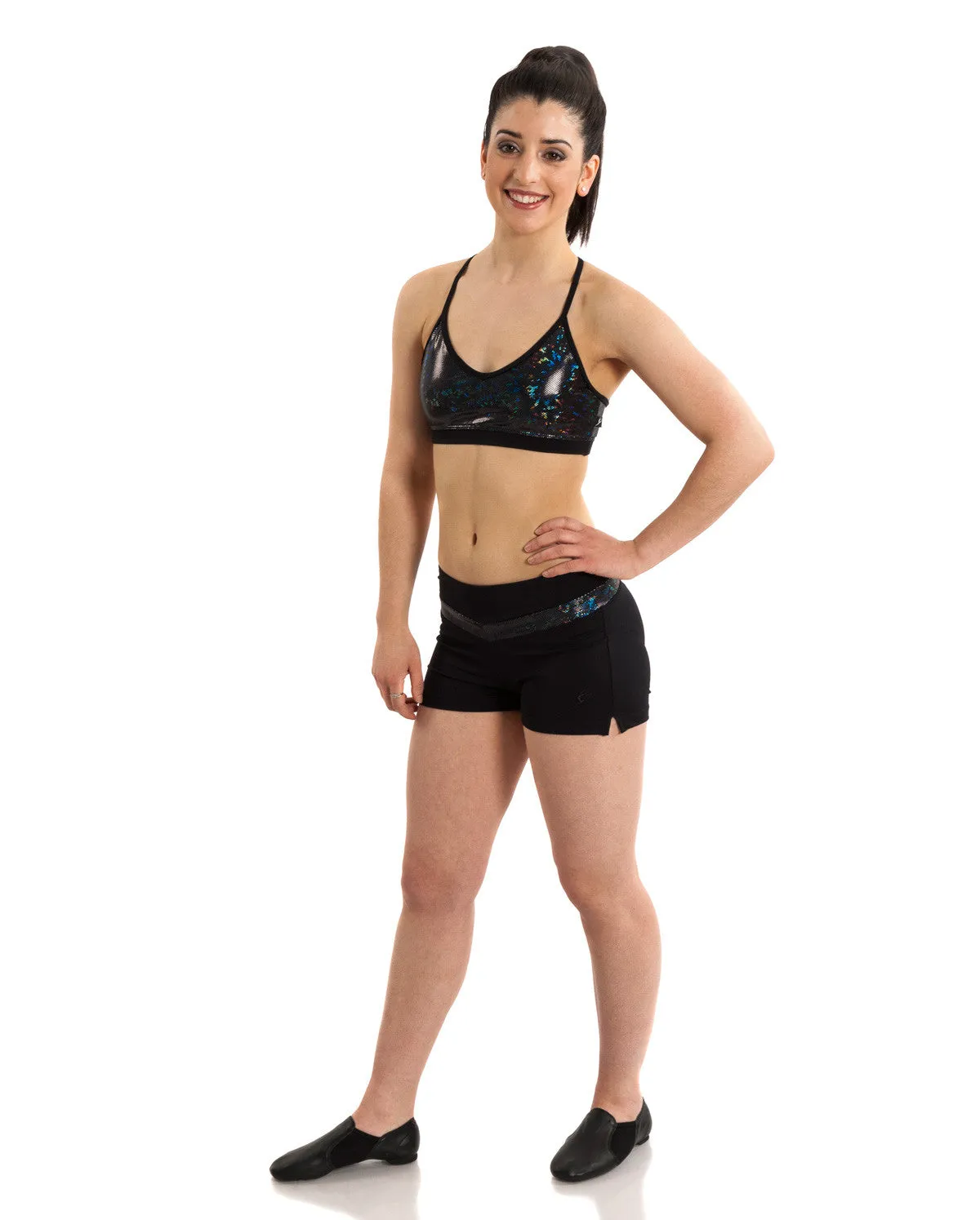 CLEARANCE, Energetiks 'Shattered Glass' Detailed Crop Top, Adults, BLACK, GAC94