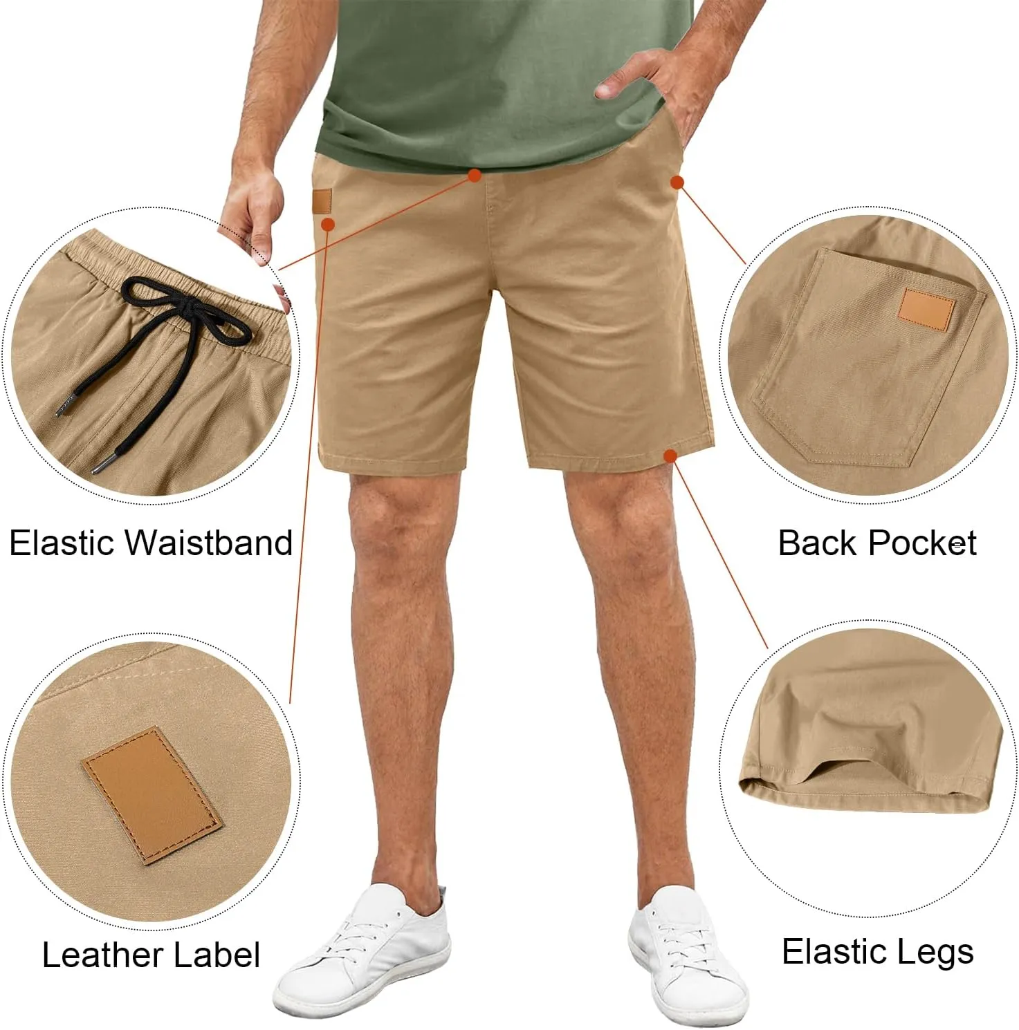 Comdecevis Mens Casual Shorts Stretch Waist Drawstring Summer Beach Twill Chino Golf Shorts