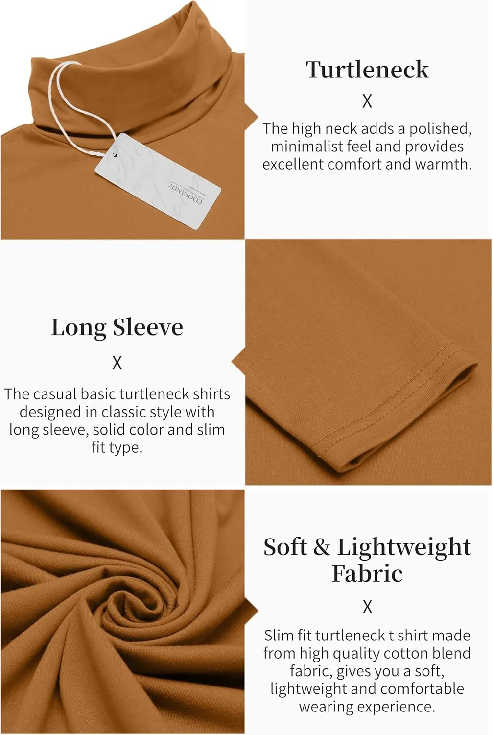 COOFANDY Men's Casual Slim Fit Turtleneck T Shirts Lightweight Basic Cotton Pullovers