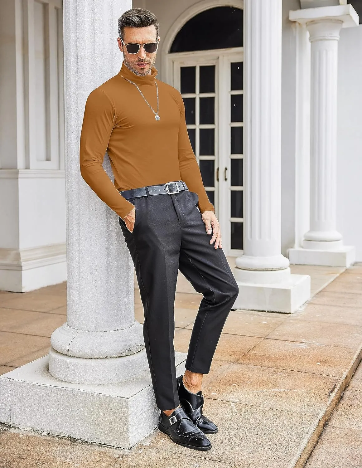 COOFANDY Men's Casual Slim Fit Turtleneck T Shirts Lightweight Basic Cotton Pullovers