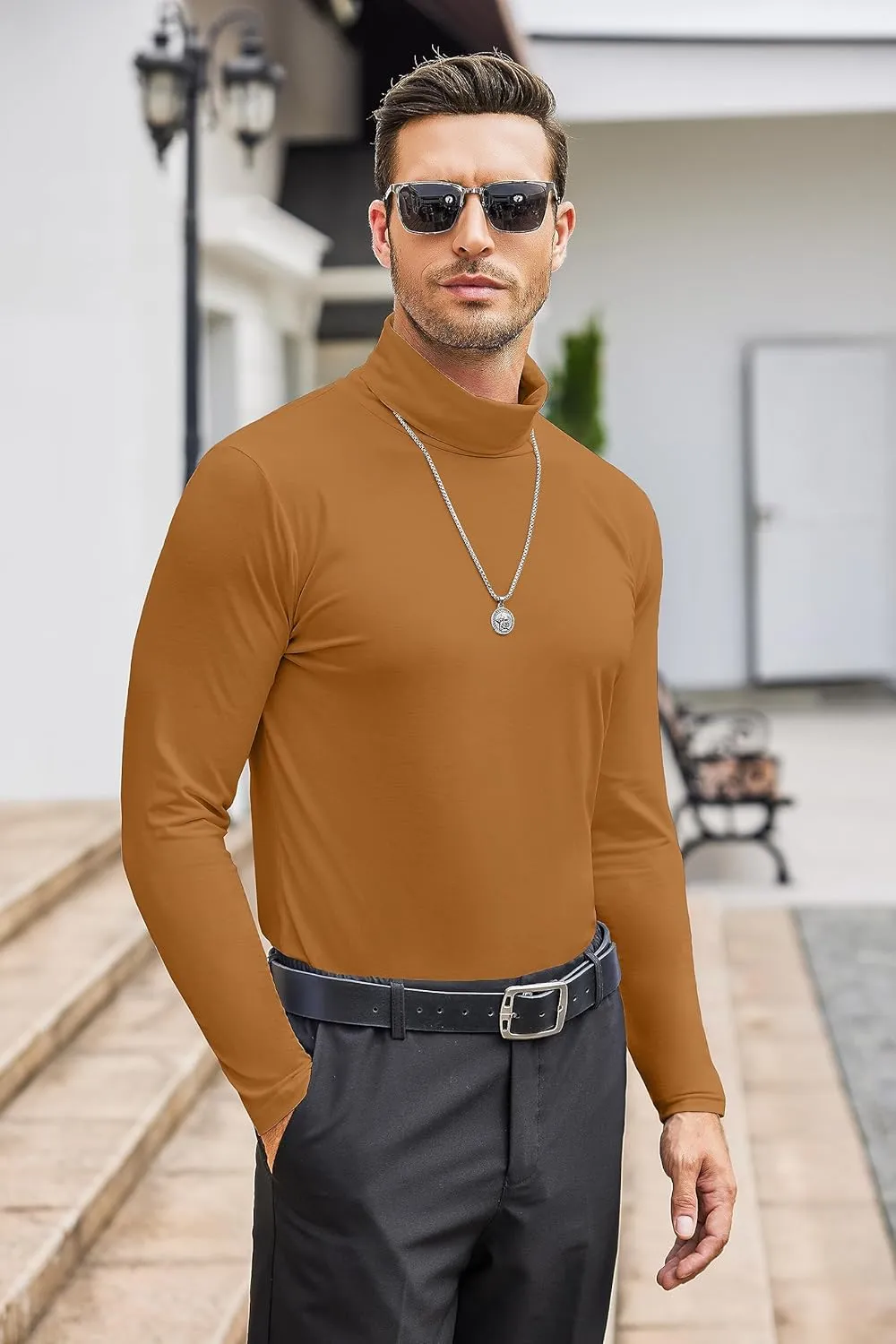 COOFANDY Men's Casual Slim Fit Turtleneck T Shirts Lightweight Basic Cotton Pullovers