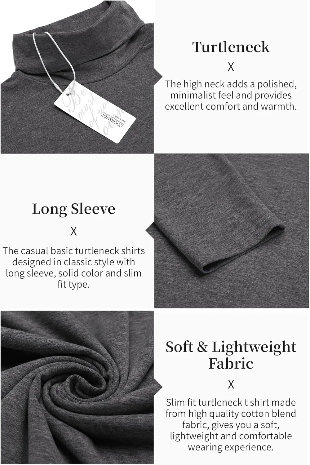 COOFANDY Men's Casual Slim Fit Turtleneck T Shirts Lightweight Basic Cotton Pullovers