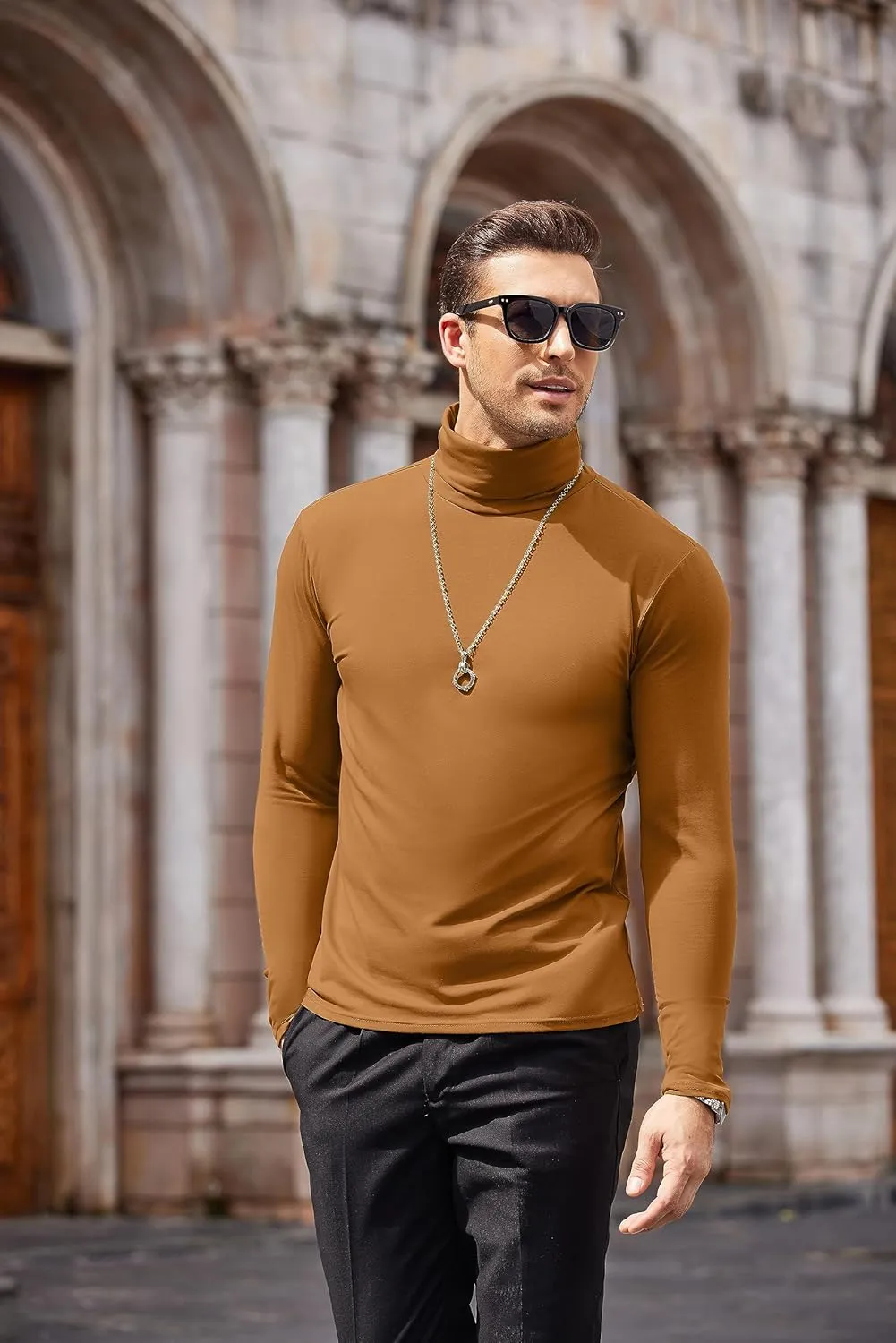 COOFANDY Men's Casual Slim Fit Turtleneck T Shirts Lightweight Basic Cotton Pullovers