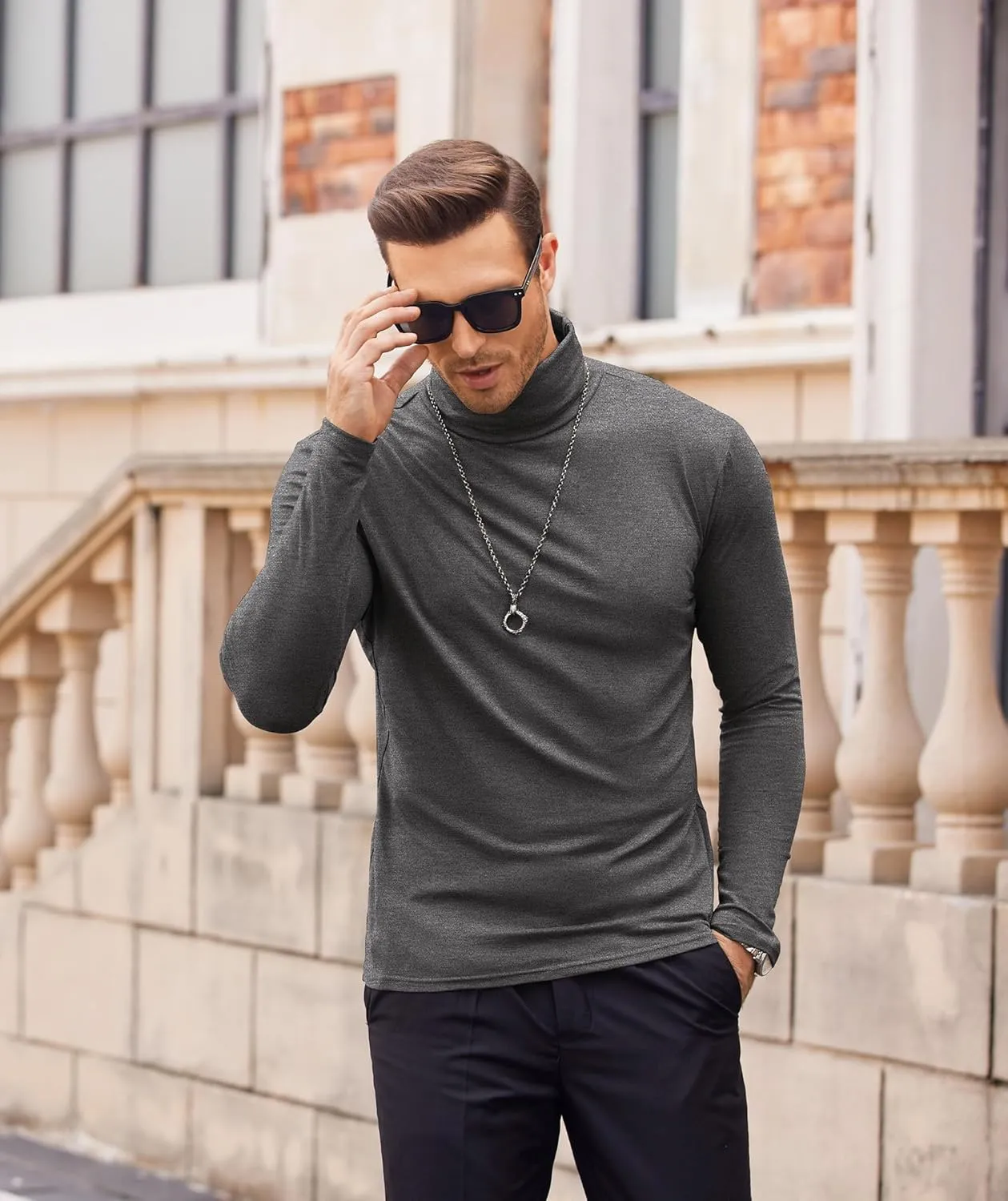 COOFANDY Men's Casual Slim Fit Turtleneck T Shirts Lightweight Basic Cotton Pullovers