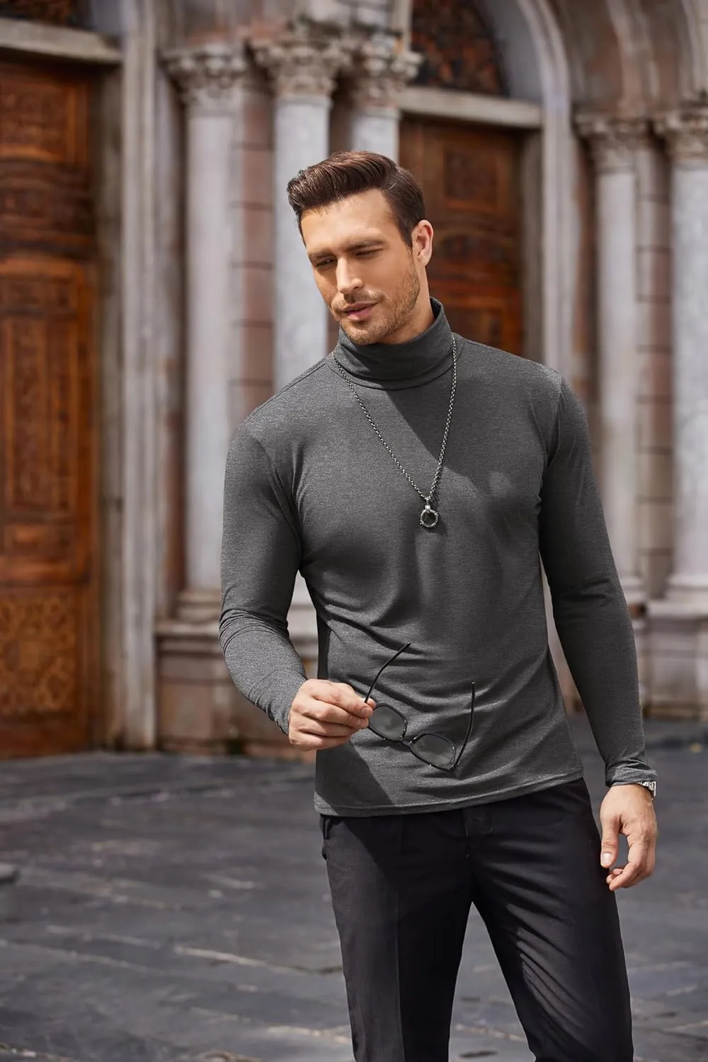 COOFANDY Men's Casual Slim Fit Turtleneck T Shirts Lightweight Basic Cotton Pullovers