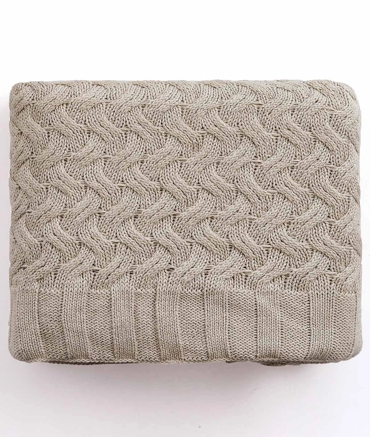 CRISS CROSS  - Light Beige 100% Cotton Knitted All Season AC Throw Blanket