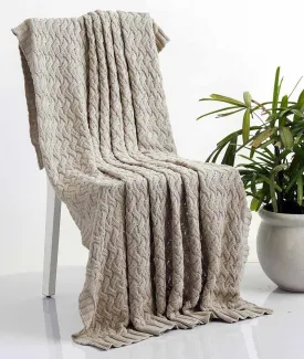 CRISS CROSS  - Light Beige 100% Cotton Knitted All Season AC Throw Blanket