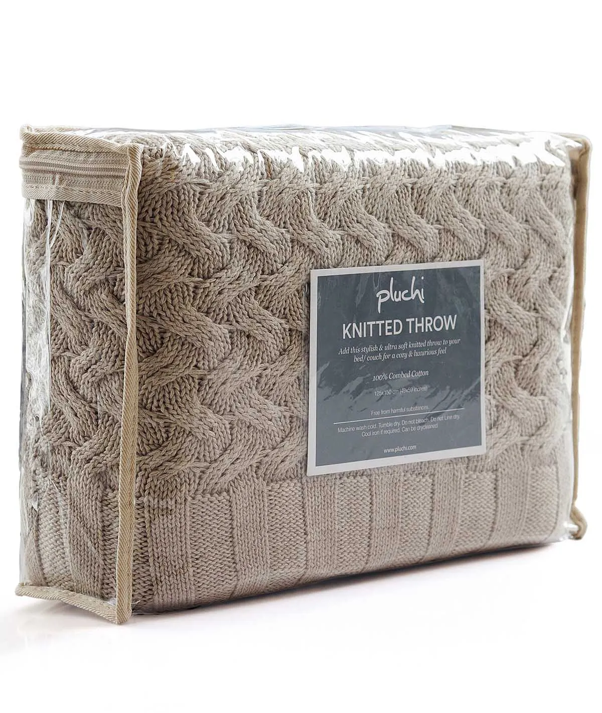 CRISS CROSS  - Light Beige 100% Cotton Knitted All Season AC Throw Blanket
