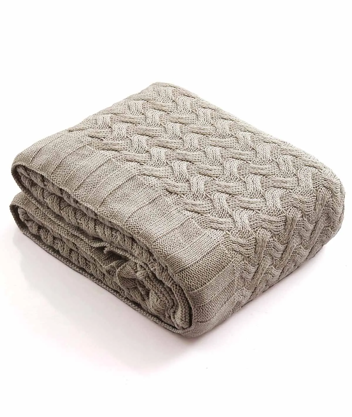 CRISS CROSS  - Light Beige 100% Cotton Knitted All Season AC Throw Blanket