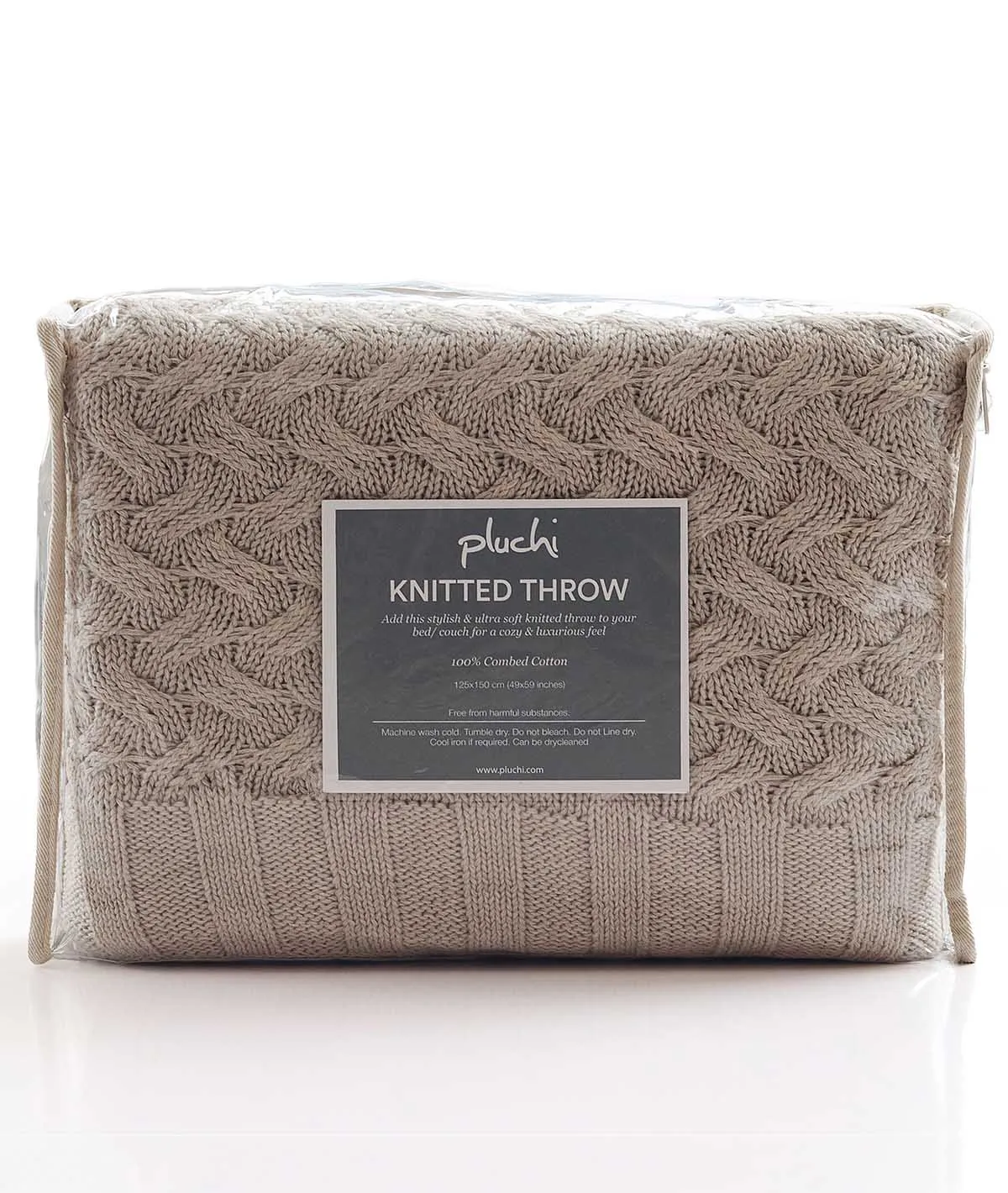 CRISS CROSS  - Light Beige 100% Cotton Knitted All Season AC Throw Blanket