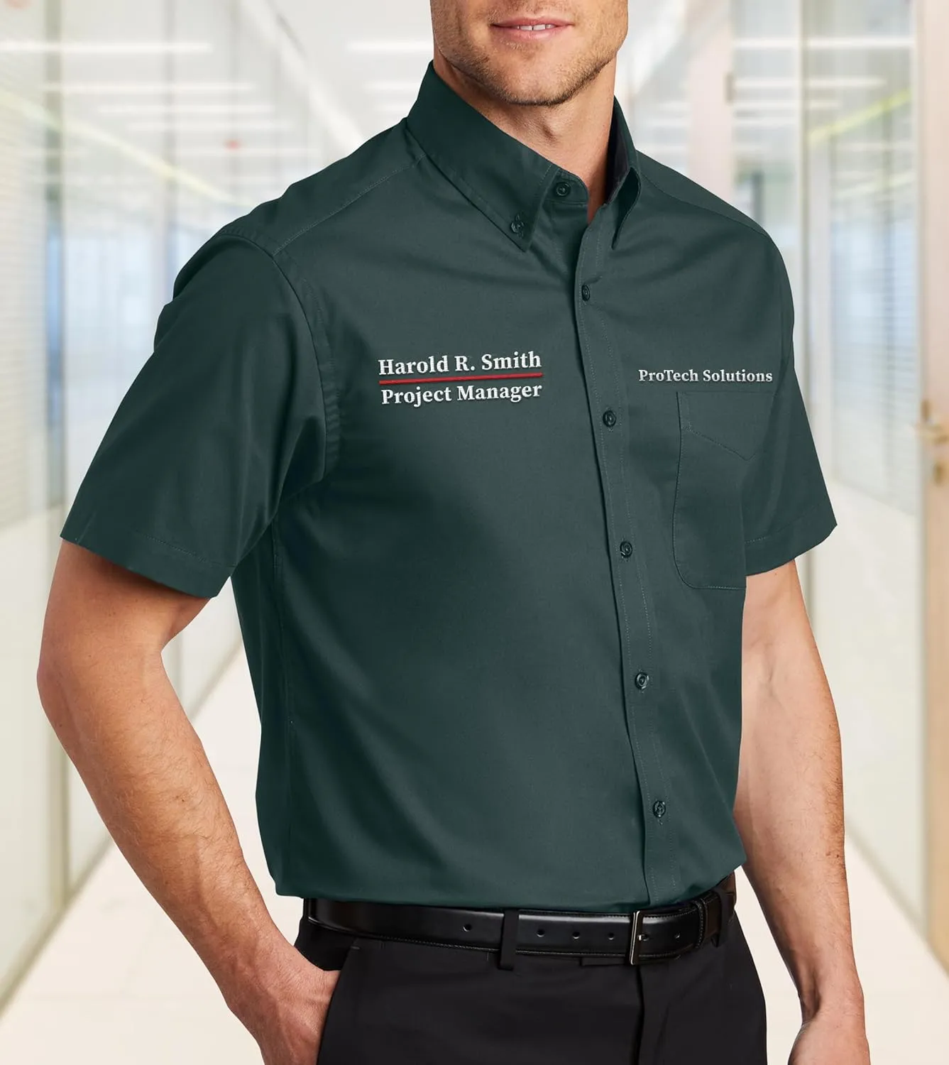 Custom Short Sleeve Embroidered Button Up Shirts for Men Add Your Text Personalized Embroidery Easy Care Shirts