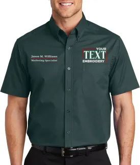 Custom Short Sleeve Embroidered Button Up Shirts for Men Add Your Text Personalized Embroidery Easy Care Shirts