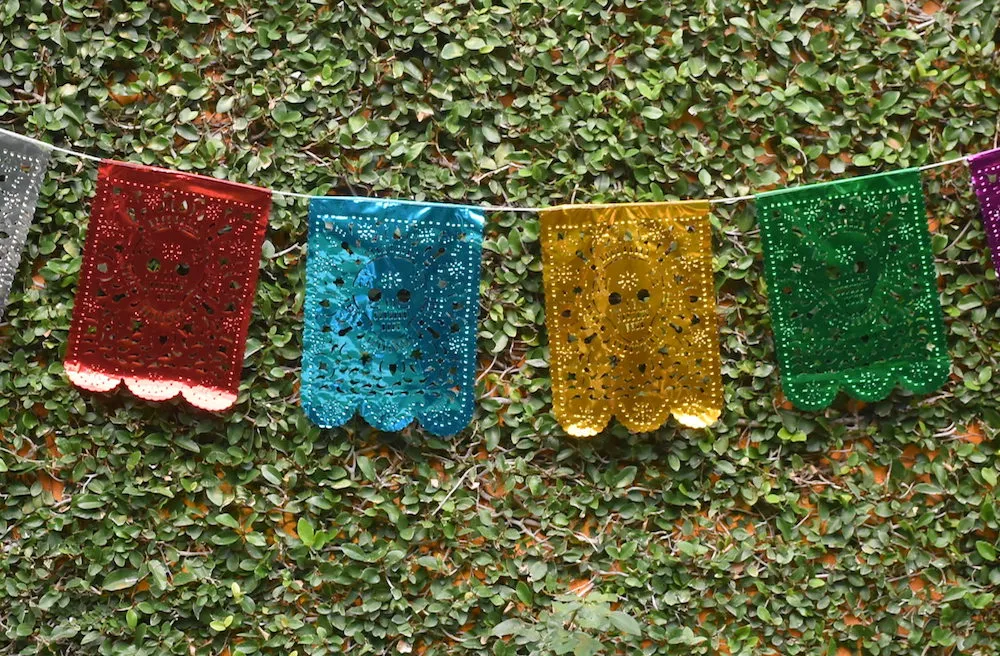 Day Of The Dead Halloween Decorations | 4m/13ft Waterproof Papel Picado Banner with 10 Large Flags