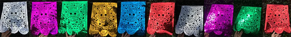 Day Of The Dead Halloween Decorations | 4m/13ft Waterproof Papel Picado Banner with 10 Large Flags