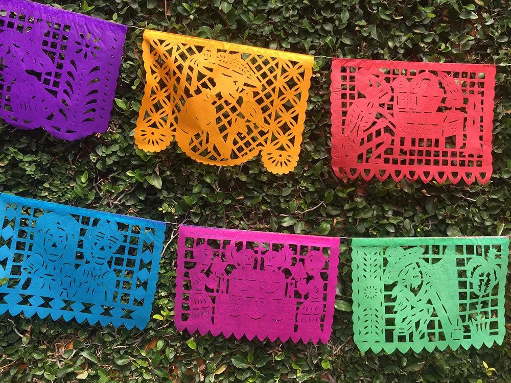 Day of the Dead Papel Picado | Traditional Day of the Dead Party Decor | 5m/16ft with 10 Large Flags