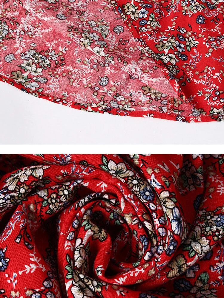 deanwangkt Cross Wrap Floral Print Bandage Short Sleeve Dress