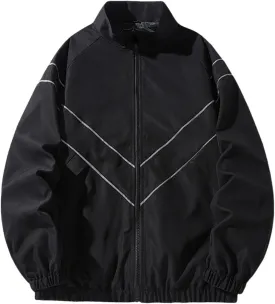 Finelylove Mens Casual Bomber Jacket Lightweight Zip Up Stand Collar Varsity Jacket Fashion Color Block Windbreaker