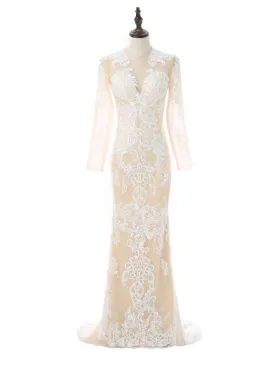 Formal Celebrity Dresses Mermaid Deep V-neck Long Sleeves Slit Sexy Long Evening Dresses