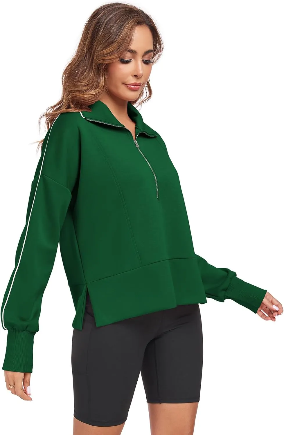FUPHINE Women Cropped Sweatshirts Workout Half Zip Up Hoodies Long Sleeve Pullover Fashion Outfits Y2K Clothes 2024