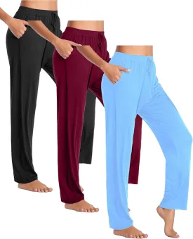 Galaxy by Harvic 3-Pack Women's Loose Fit Lounge Pants - Soft Stretchy Leggings for Relaxing, Yoga, or Everyday Wear (S-3XL)