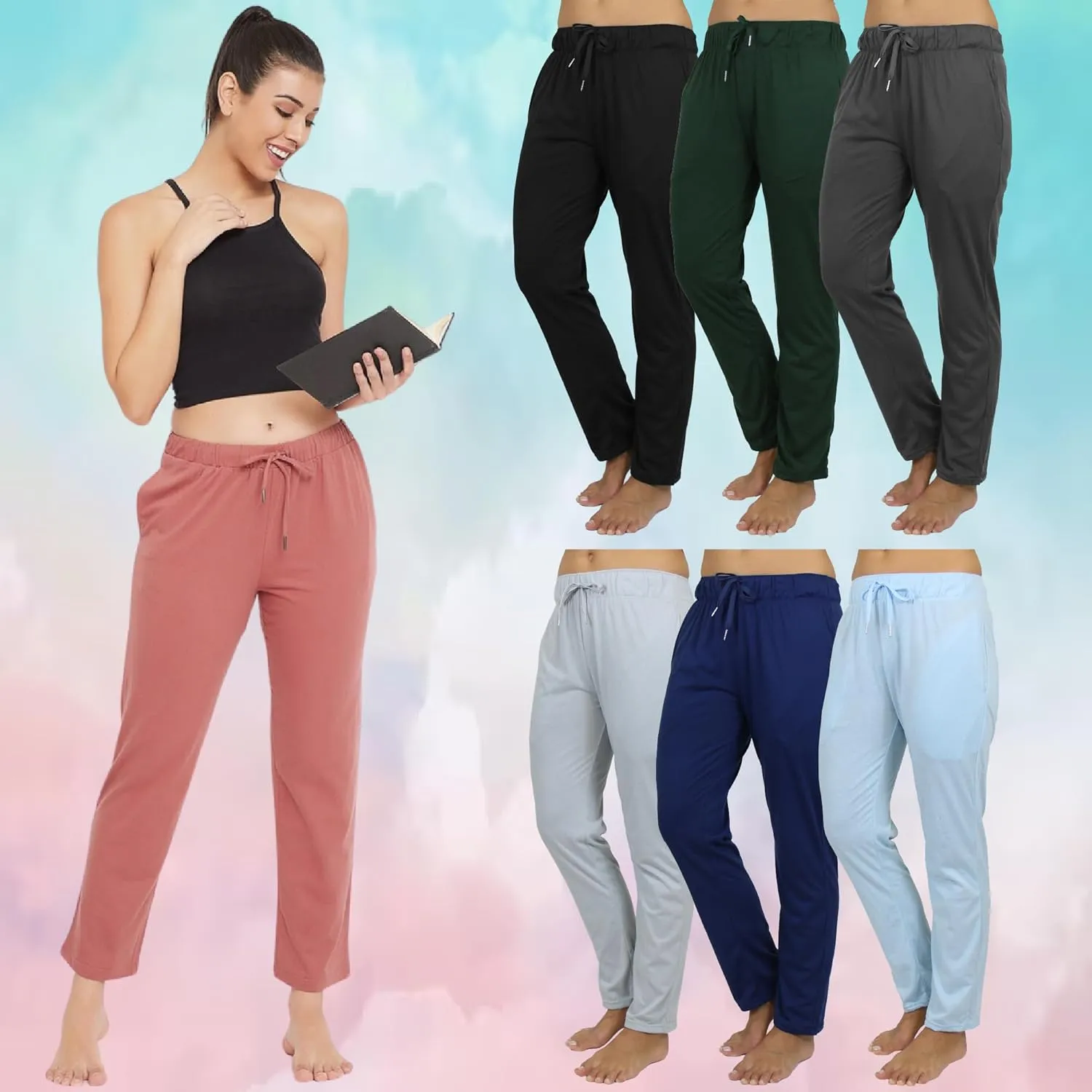 Galaxy by Harvic 3-Pack Women's Loose Fit Lounge Pants - Soft Stretchy Leggings for Relaxing, Yoga, or Everyday Wear (S-3XL)